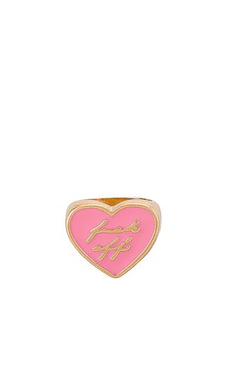 Gold Heart Ring With Resin "Fuck Off" in Pink | Revolve Clothing (Global)