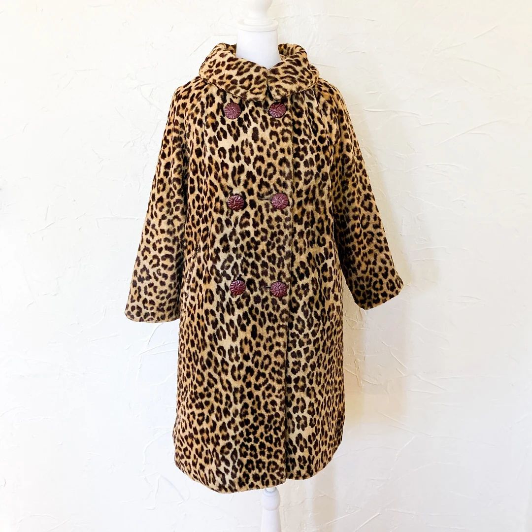 40s/50s Faux Fur Leopard Print Double Breasted Coat With - Etsy Canada | Etsy (CAD)