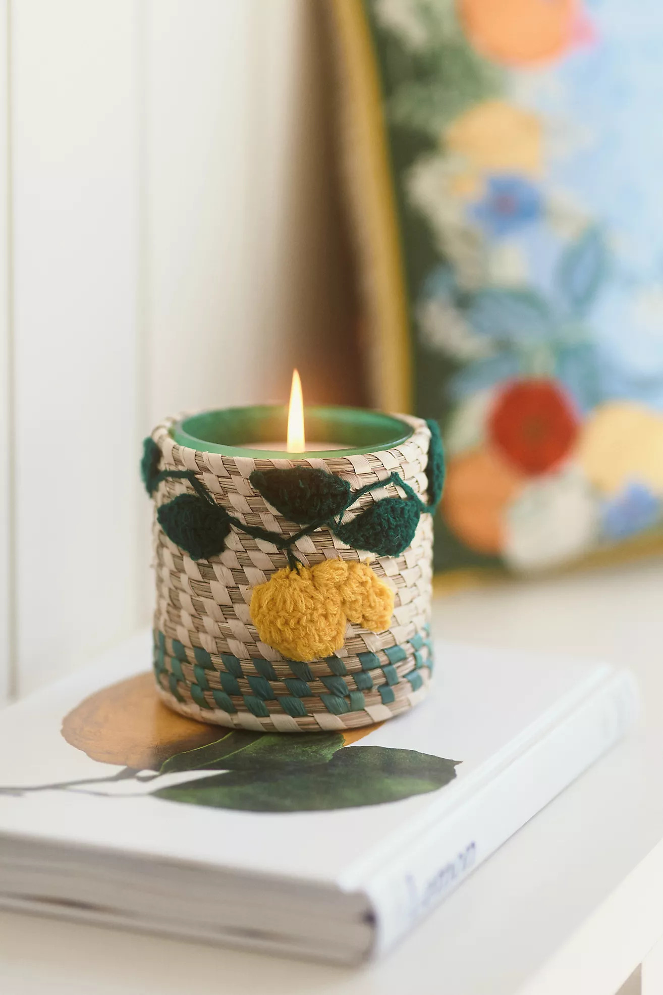 Woven Lemon Icon Floral Yuzu & Neroli Glass Candle | Anthropologie (US)