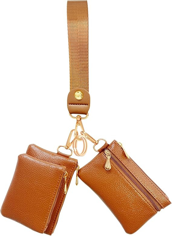 Dual Pouch Wristlet Wallet for Women, Mini Zip Around Wristlet Portable Keychain Wallet Detachabl... | Amazon (US)