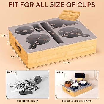 Couch Cup Holder Tray-Bamboo 6-in-1 Snack Box Couch Caddy with Rotatable Phone Stand for Sofa Bed... | Amazon (US)