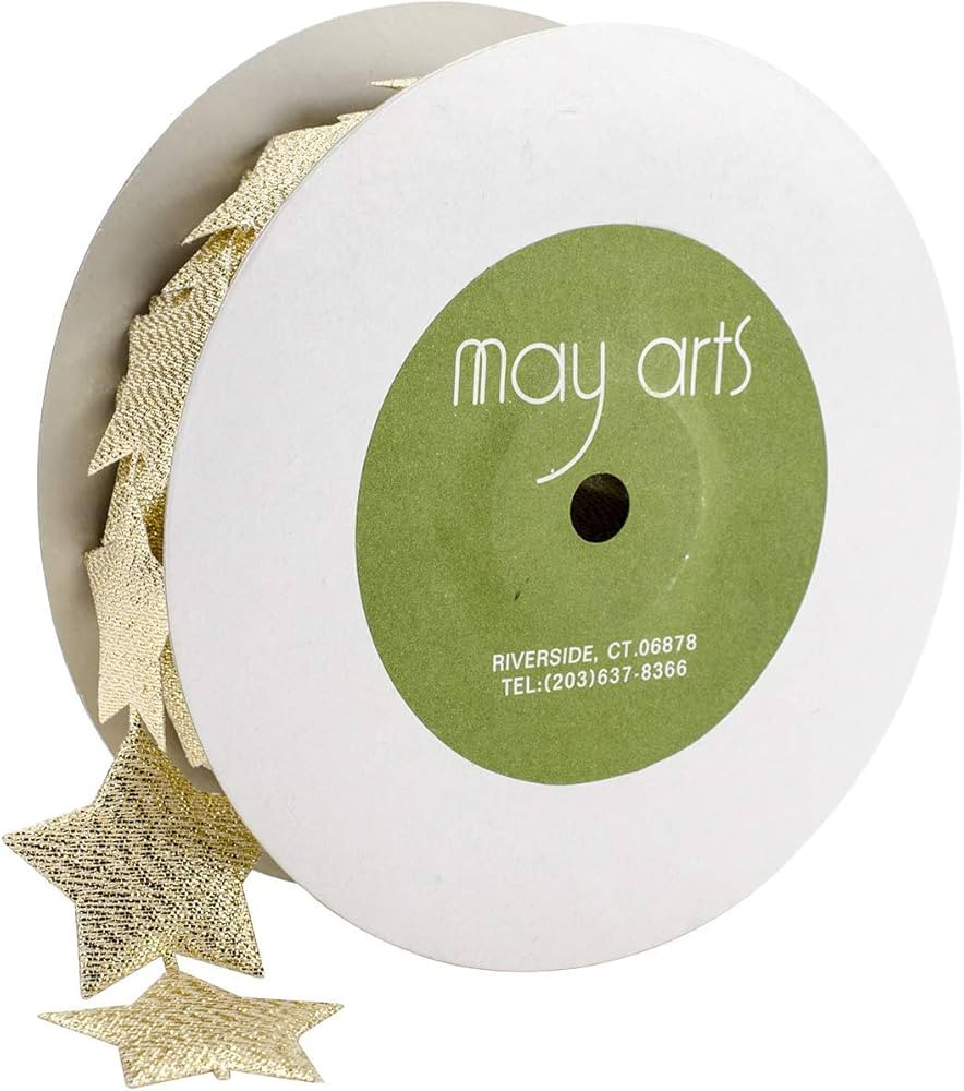 May Arts Gold 1.5' Metallic Star Banner Ribbon, 10 yd | Amazon (US)