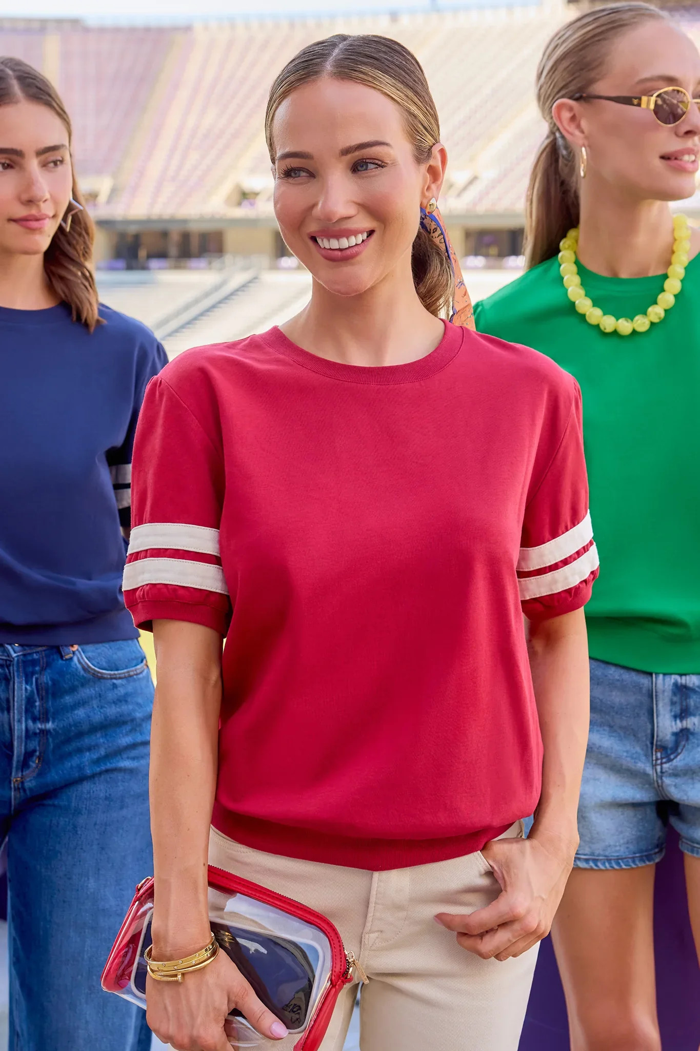 Alice Burgundy Striped Sleeve Tee | Avara