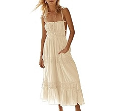 Wenrine Womens Summer Beach Dresses Backless Spaghetti Straps Self Tie Tiered Flowy Casual Maxi D... | Amazon (US)