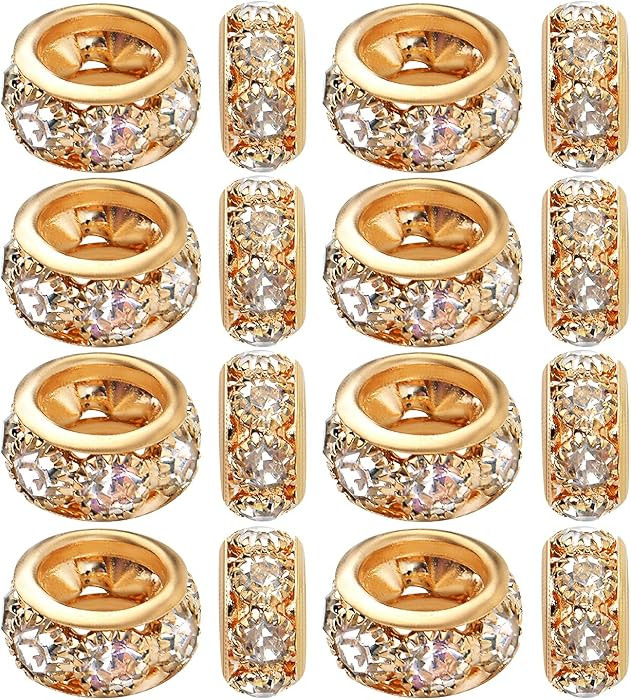 European Rhinestone Spacer Beads, 40pcs Gold Plated Crystal Rondelle Beads Brass Round Loose Bead... | Amazon (US)