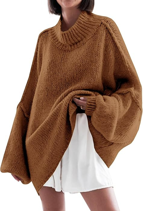 Saodimallsu Womens Oversized Sweaters Mock Neck Fall Winter Tunic Sweater | Amazon (US)