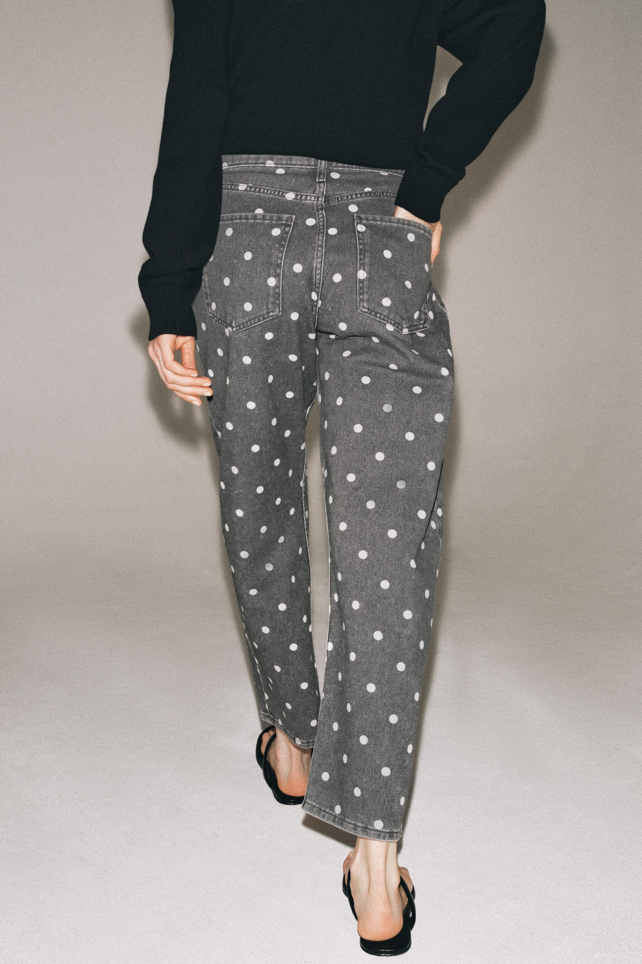 ZW COLLECTION MID-WAIST ANKLE RELAXED DOT JEANS | Zara UK