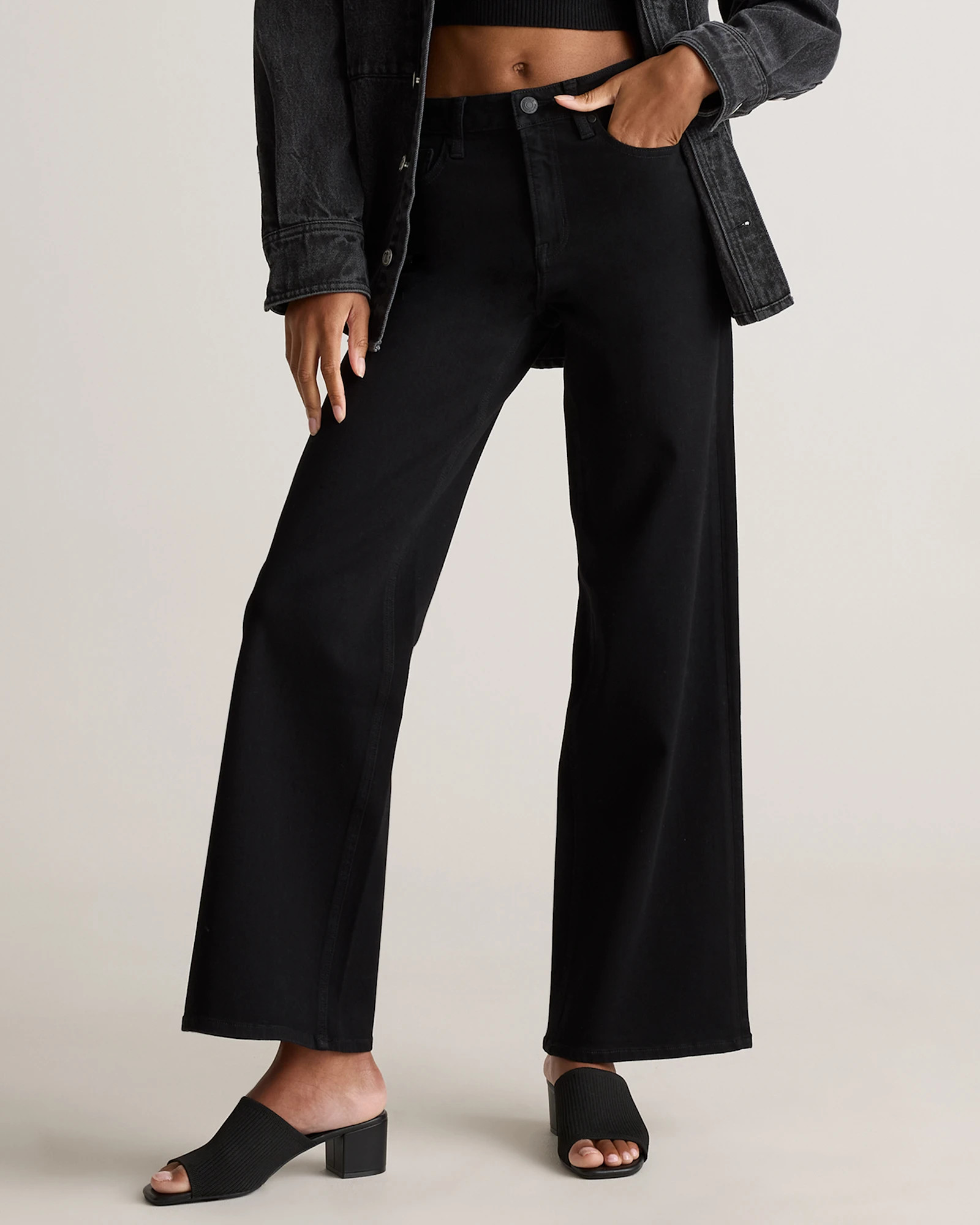 Quince | Women's Stretch High Rise Wide Leg Jeans in Dark Wash, Size 26, Organic Cotton | Quince