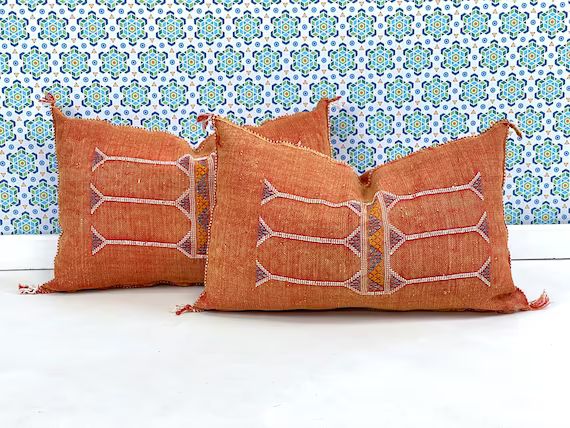 YAKITI-Orange Square Moroccan Pillows,Aka Cactus Silk pillow,Decorative pillows,Outdoor pillows,M... | Etsy (US)