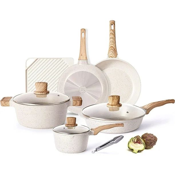 Caannasweis 11 Pieces White Pots and Pans Set Nonstick Cookware Sets Granite Kitchen Pot Set with... | Walmart (US)