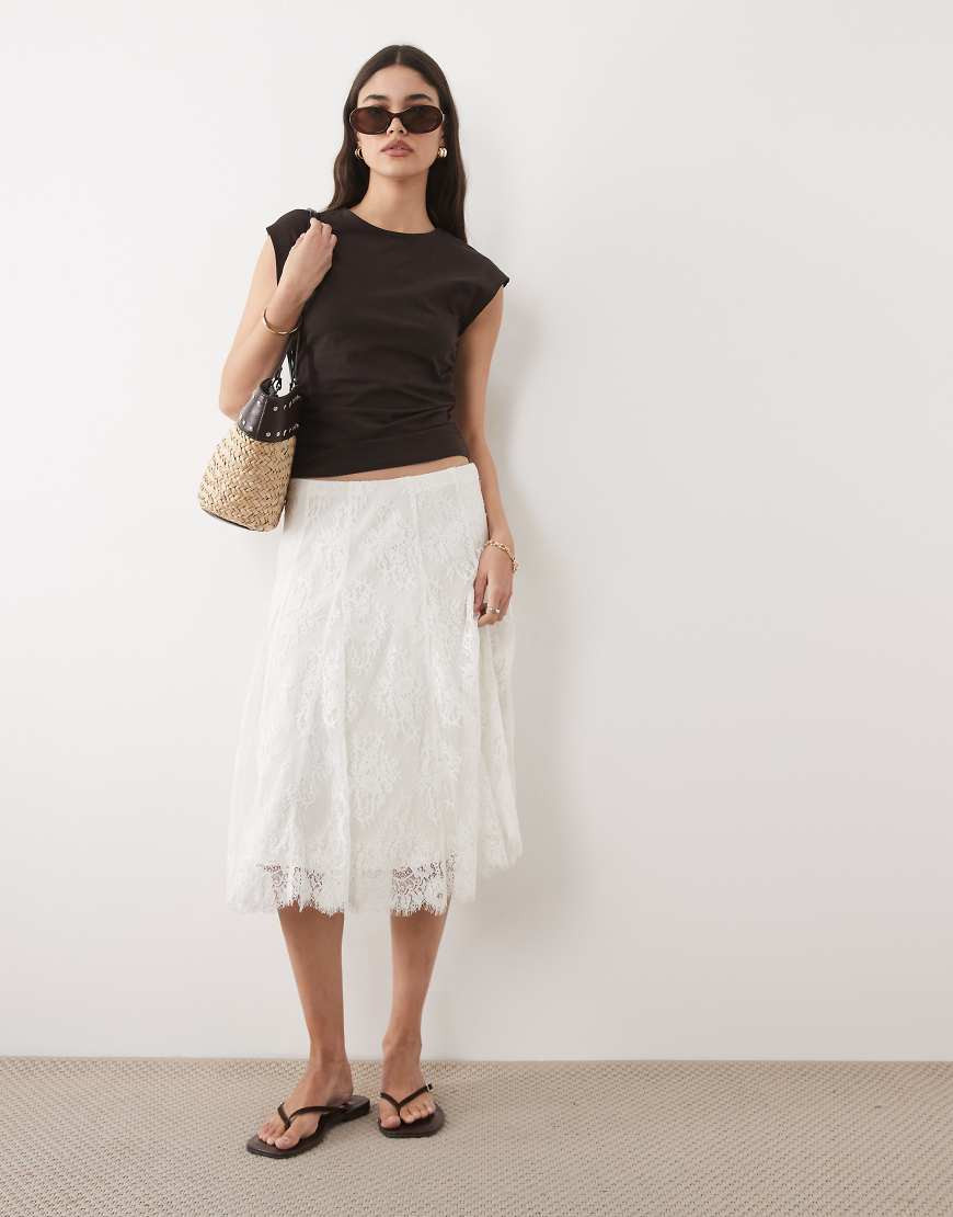 Abercrombie & Fitch all over lace midi skirt in cream-White | ASOS (Global)