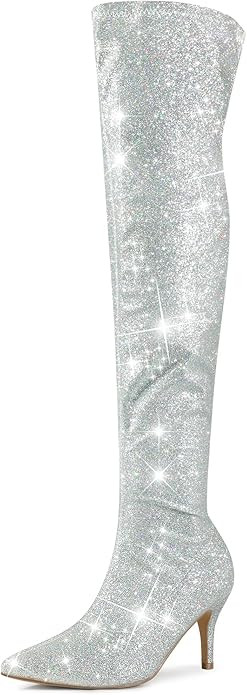 Perphy Glitter Thigh High Boot Stiletto Heels Over the Knee Boots for Women | Amazon (US)