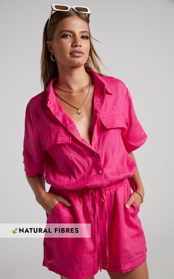 Amalie The Label - Koami Button Front Collar Playsuit in Magenta | Showpo (ANZ)