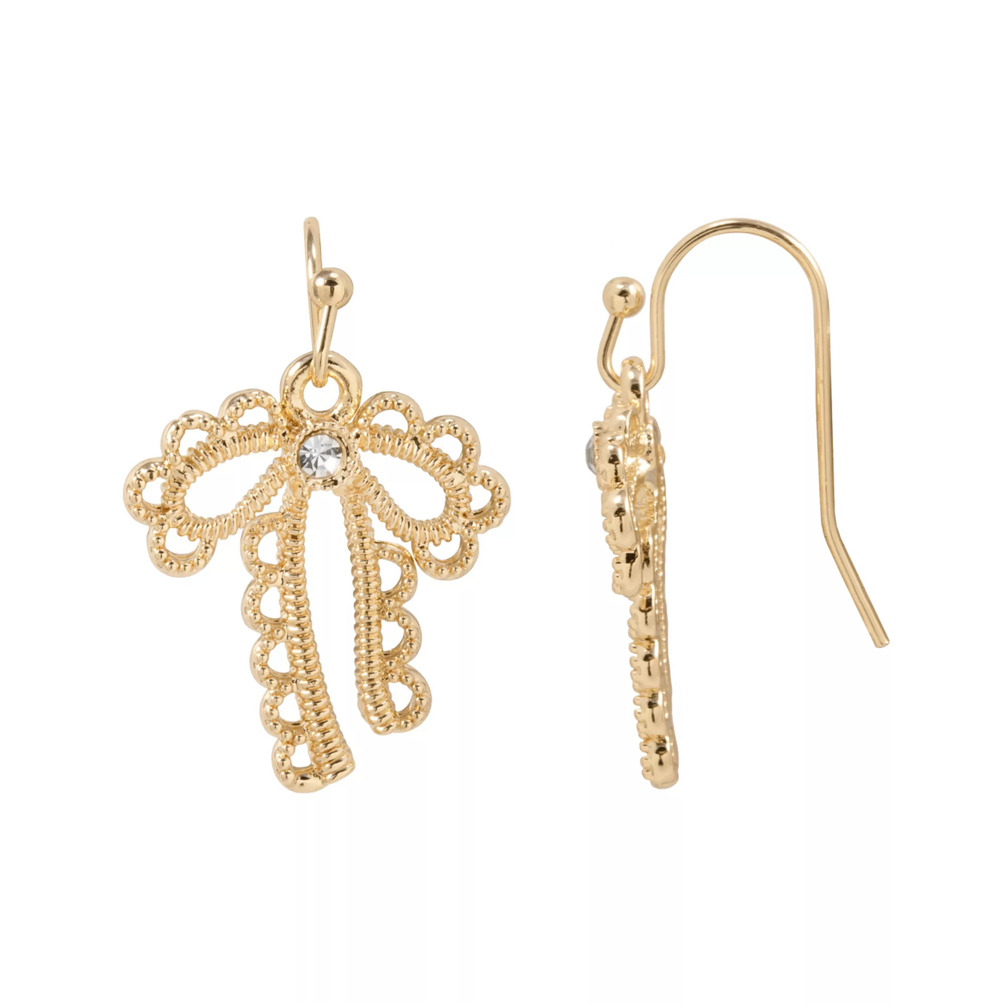 LC Lauren Conrad Gold Tone Scalloped Trim Bow Drop Earrings, Women's, None | Kohl's