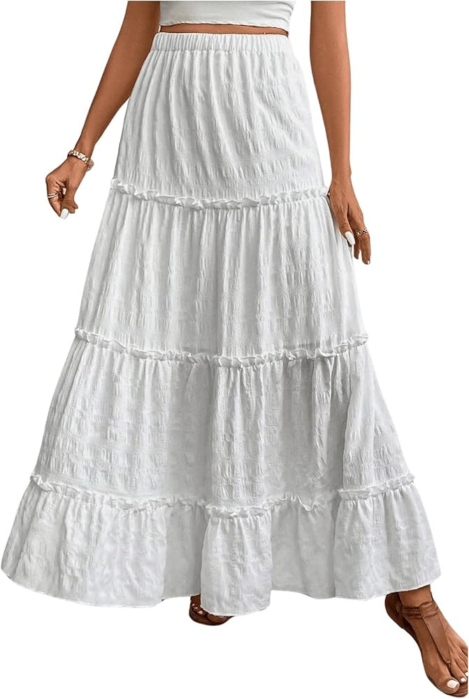 MakeMeChic Women's Tie Front Swimsuit Cover Up Skirt Ruffle Hem Maxi Long Beach Sarong | Amazon (US)