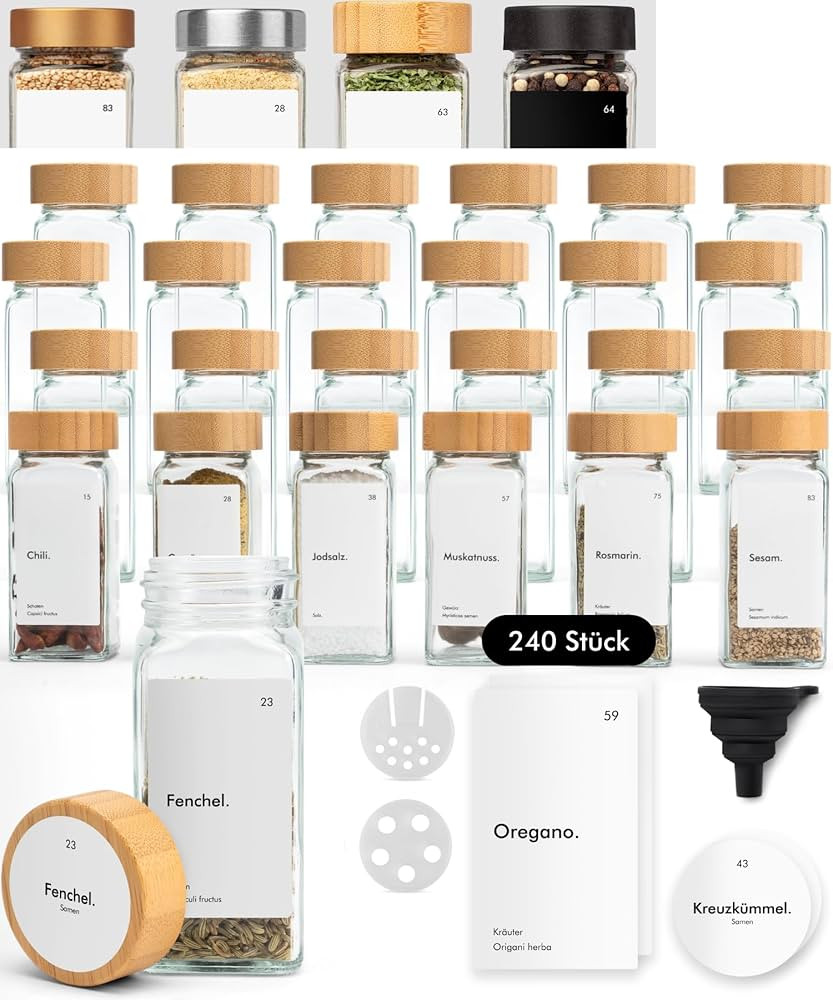 KIVY Gewürzgläser mit Streueinsatz [24x 120ml] + 240 Wasserfeste Label - Luftdichte Gewürzglä... | Amazon (DE)