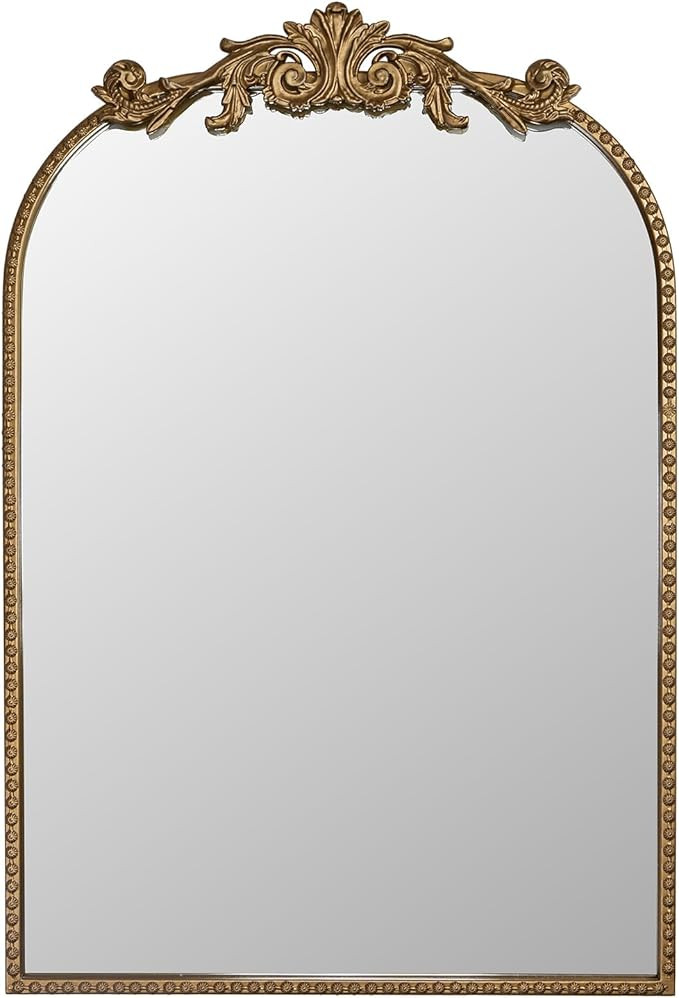 20″ x 30″ Wall Mount Baroque Arched Mirror, Antique Gold Metal Frame Real Glass Vintage Mirro... | Amazon (US)