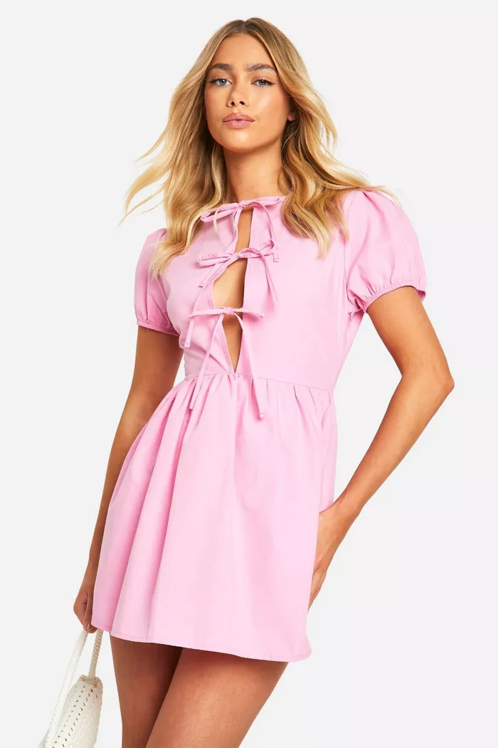 Bow Front Mini Smock Dress | boohoo (US & Canada)