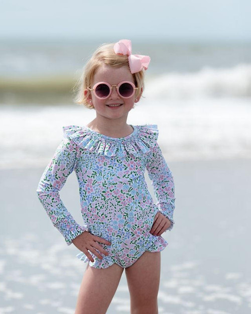 Floral Smocked Lycra Rashguard Swimsuit | Cecil and Lou