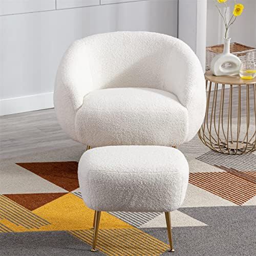 Comfy Leisure Accent Chair, Teddy Velvet Armchair Lounge Chair with Ottoman, Upholstered Single S... | Amazon (US)