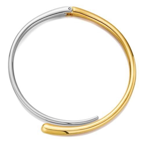 WOWORAMA Two Tone Cuff Choker Necklace for Women Gold Silver Chunky Choker Collar Necklace Mixed Metal Statement Choker Necklace Teardrop Open Cuff Necklace | Amazon (US)