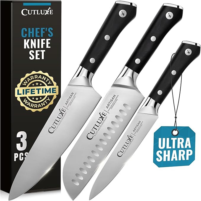 Cutluxe Chef Knife Set, 3 PCS Professional Chef's Knife Set – Razor Sharp German Steel, Full Ta... | Amazon (US)