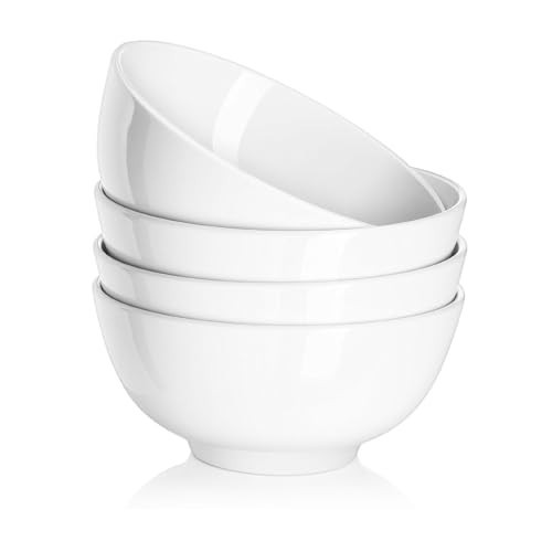 DOWAN 22 OZ White Ceramic Bowls Set of 4 - Perfect for Soup Bowls for Kitchen, Cereal Bowl, Ramen Bowl, Microwave Safe for Oatmeal, Fruit,Salad and Rice Bowl - Dishwasher & Microwave Safe | Amazon (US)
