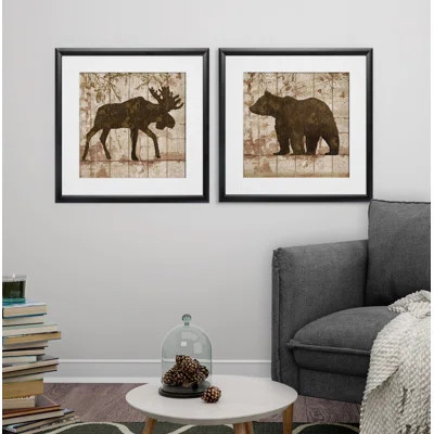 'Moose & Bear Crossing' 2 Piece Framed Graphic Art Print Set | Wayfair North America