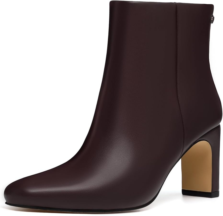 Athlefit Women's Ankle Boots Fashion Square Toe Chunky Heeled Short Boots with Side Zipper | Amazon (US)