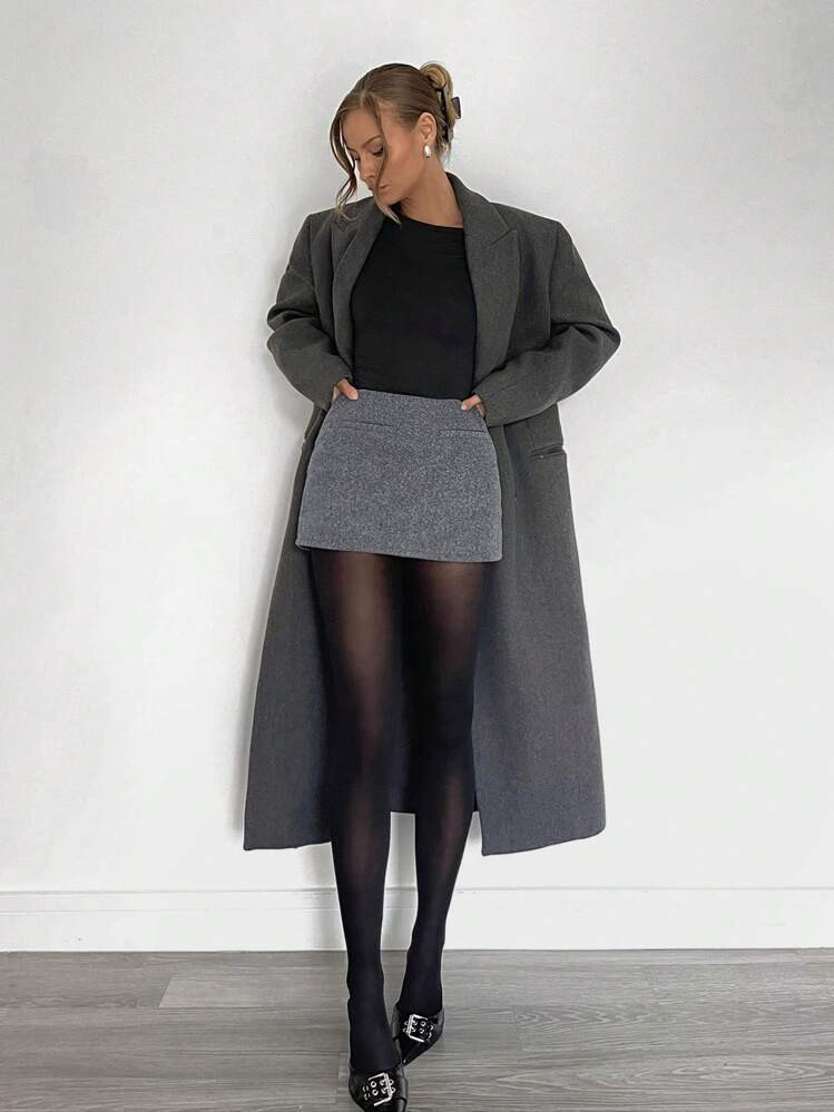 Siren Gaze 2024 Autumn/Winter New Style Gris Tweed Mini Skirt, Women Miu Style Skirt | SHEIN