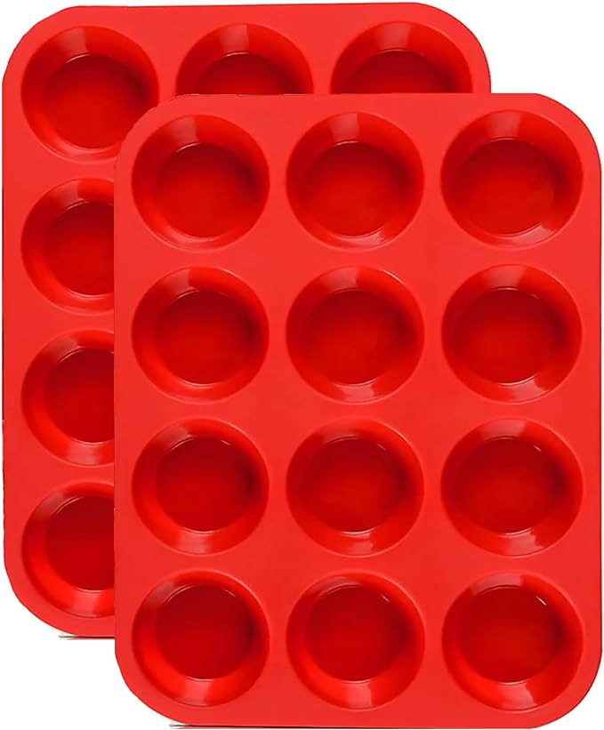JEWOSTER 12 Cups Silicone Muffin Pan 2 Pack - Silicone Cupcake Pan Nonstick Silicone Molds Great ... | Amazon (US)