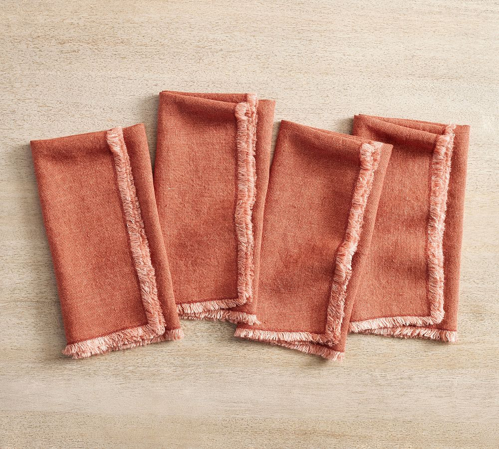 Frayed Oversized Linen Napkins - Set of 4 | Pottery Barn (US)