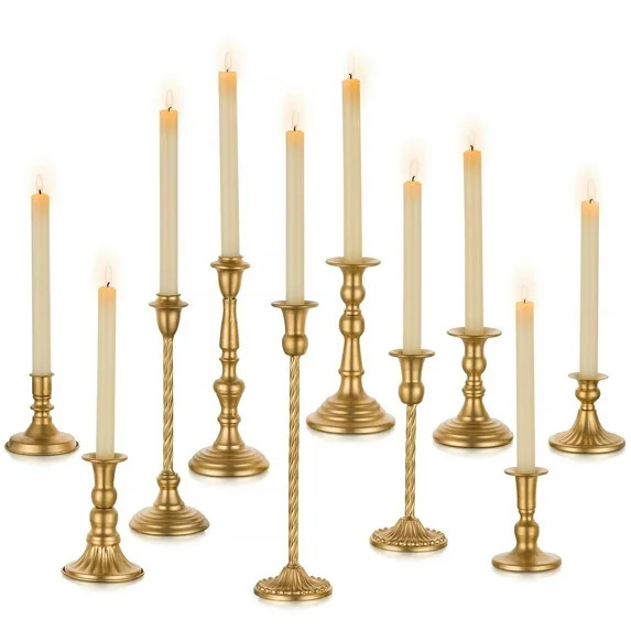 Nuptio  Set of 10 Gold Candlestick Holders, Tall Vintage Metal Taper Candle Holders for Dinning T... | Walmart (US)