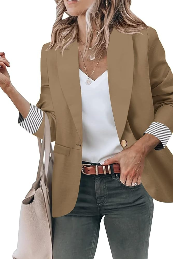 Genhoo Blazer Jackets for Women Open Front Long Sleeve Work Office Casual Blazers with Pockets S-... | Amazon (US)