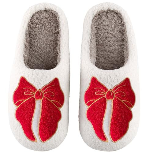 Bow Slippers For Women Men Blue Bow Tie House Slippers For Women Indoor Outdoor Ladies Comfy Bedroom Shoes Soft Warm Non slip Home Slippers,Red Bow 41-42 | Amazon (US)