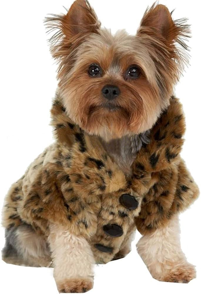 Leopard Print Faux Fur Dog Coat Pet Warm Sweater for Small Dogs Puppy Chihuahua (S) | Amazon (US)