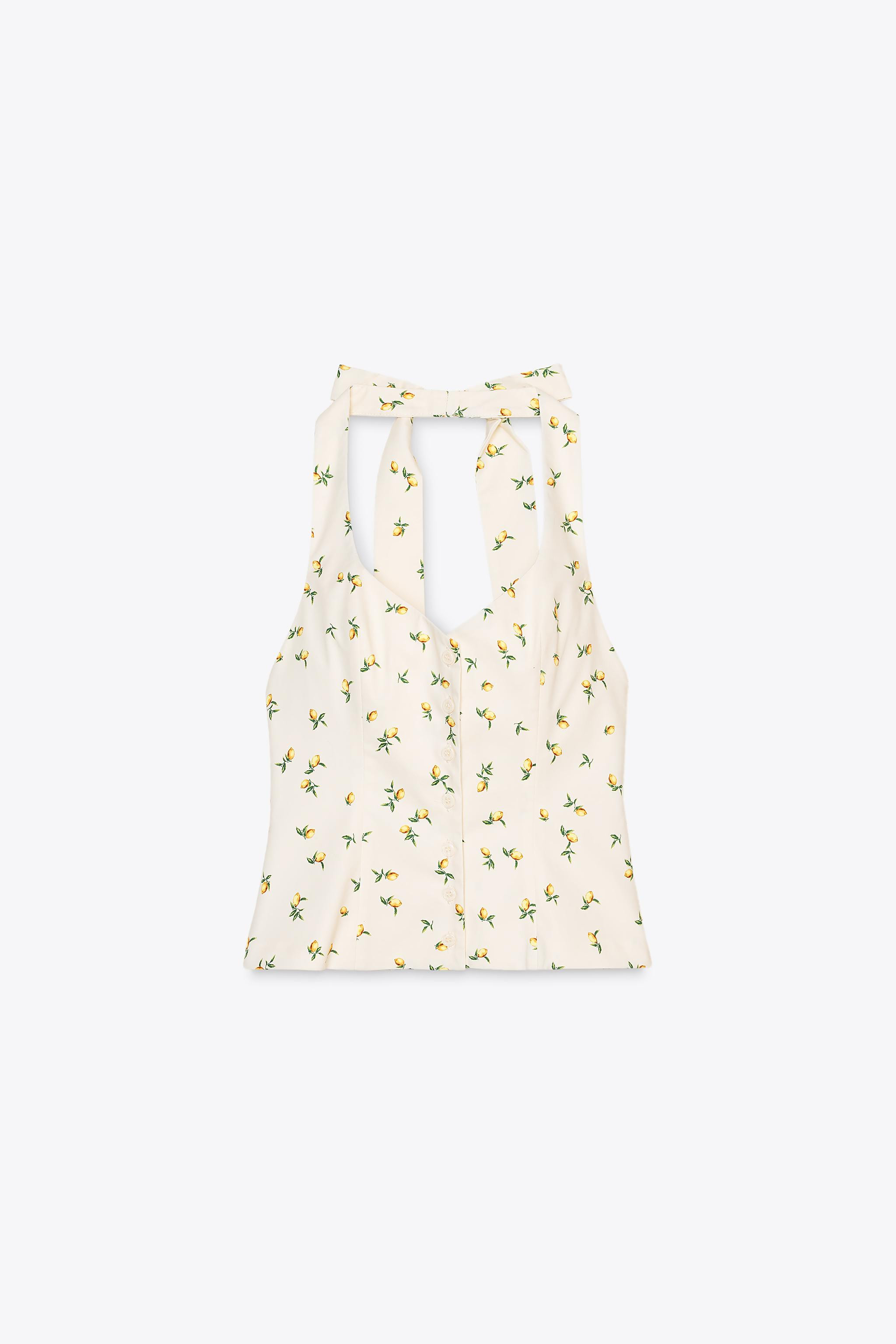 LEMON PRINT HALTER TIE TOP | Zara UK