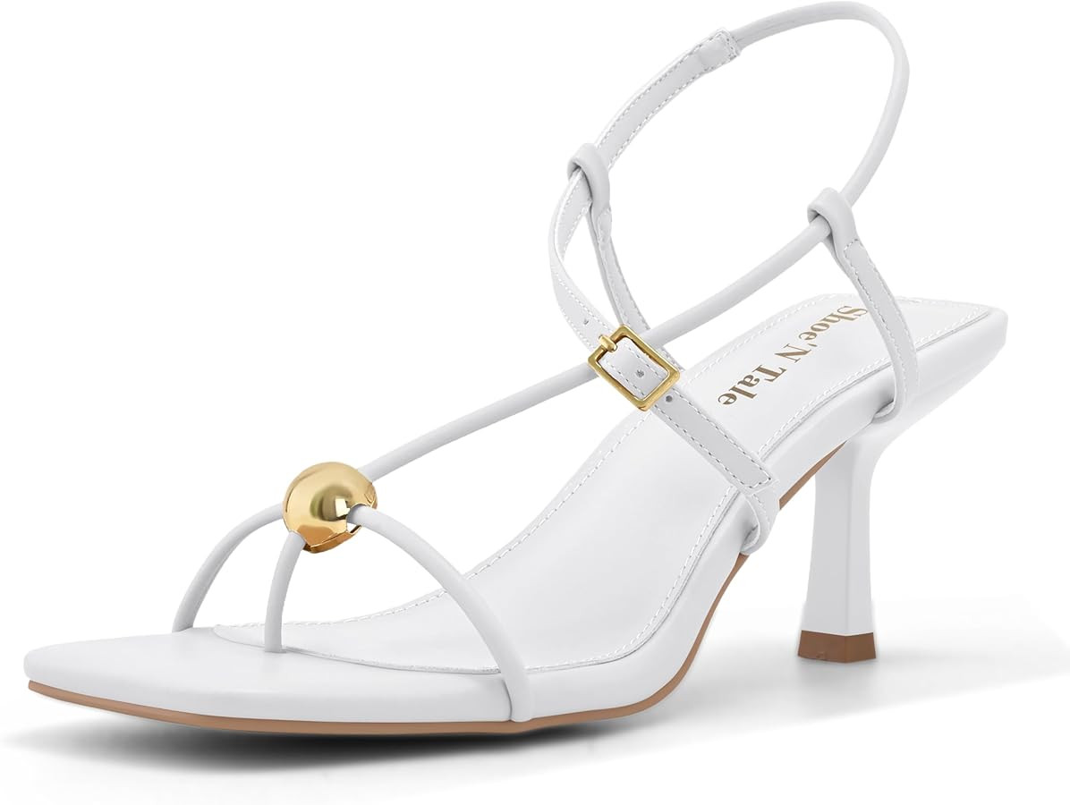 Shoe'N Tale Women's Kitten Heeled Sandals Flip Flop Square Open Toe Strappy Ankle Strap Dress Par... | Amazon (US)