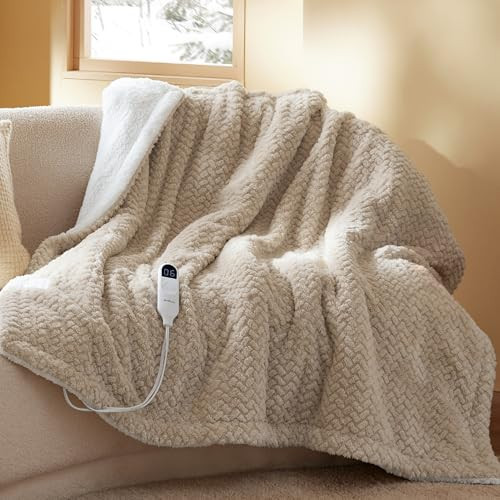 Bedsure Electric Throw Blanket - Chevron Shaggy Sherpa, Fast Heating with 6 Levels & 4 Time Settings, 3H Auto-Off, 50x60 inches, Beige | Amazon (US)
