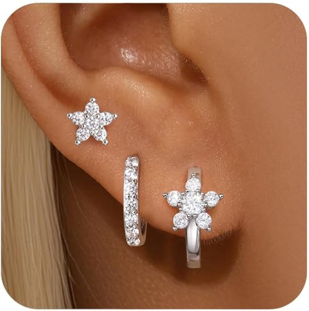 GEORGE · SMITH Sterling Silver Star Earrings for Women, 14K Gold Huggie Hoop Earring Sets for Mu... | Amazon (US)