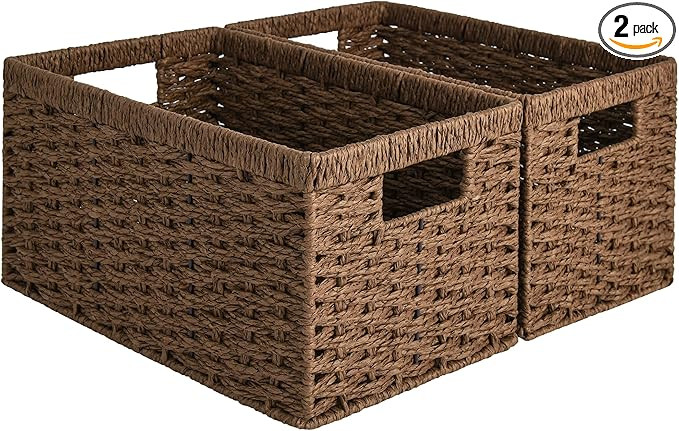 StorageWorks Round Paper Rope Storage Baskets, Rectangular Wicker Baskets with Built-in Handles, ... | Amazon (US)
