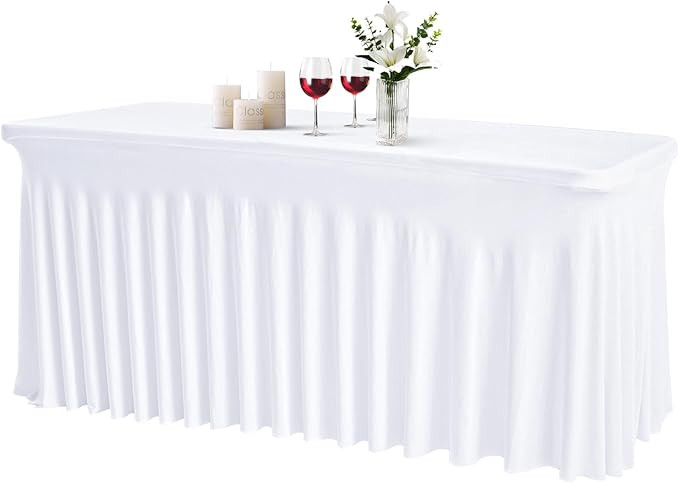 JCJ Table Skirt for Rectangle Tables Spandex Fitted White Tablecloths for 4FT Tables, Wrinkle Res... | Amazon (US)