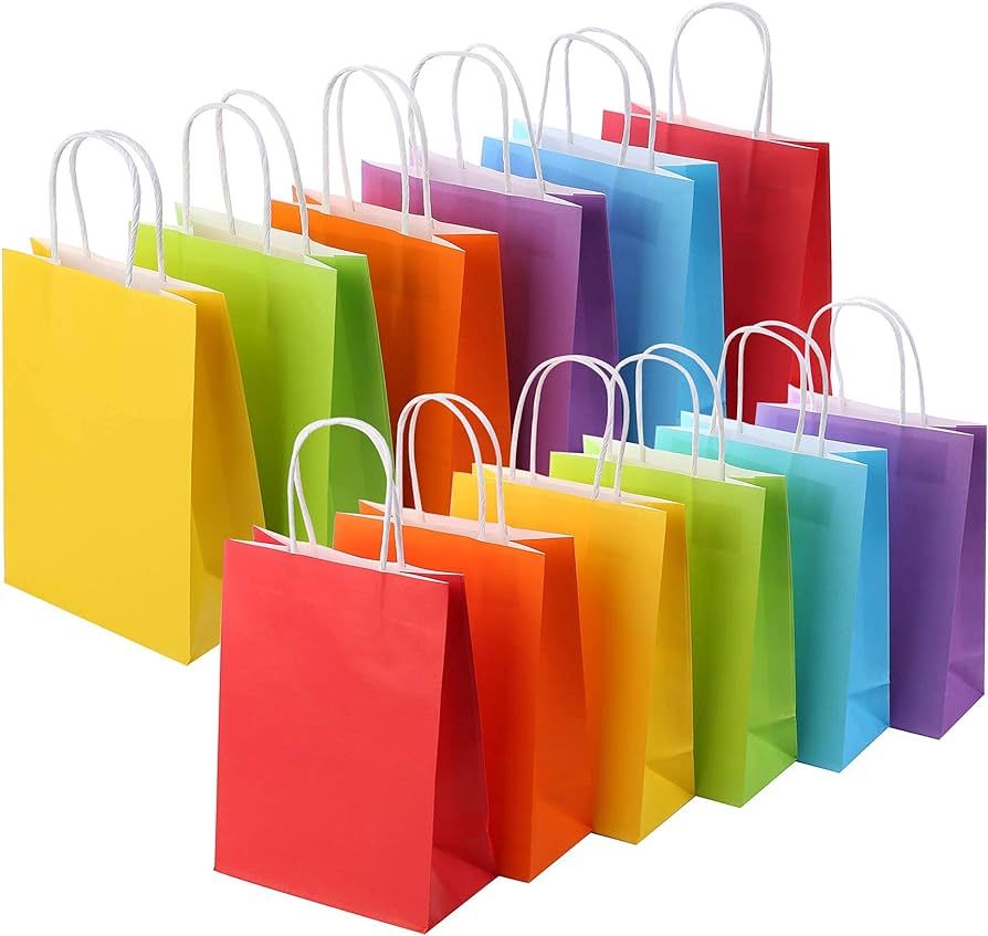 30 Pieces Kraft Paper Rainbow Party Favor Bags with Handle Assorted Colors (Rainbow) | Amazon (US)
