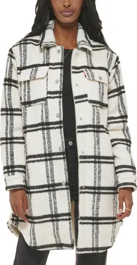 Plaid Faux Shearling Lined Long Shirt Jacket | Nordstrom