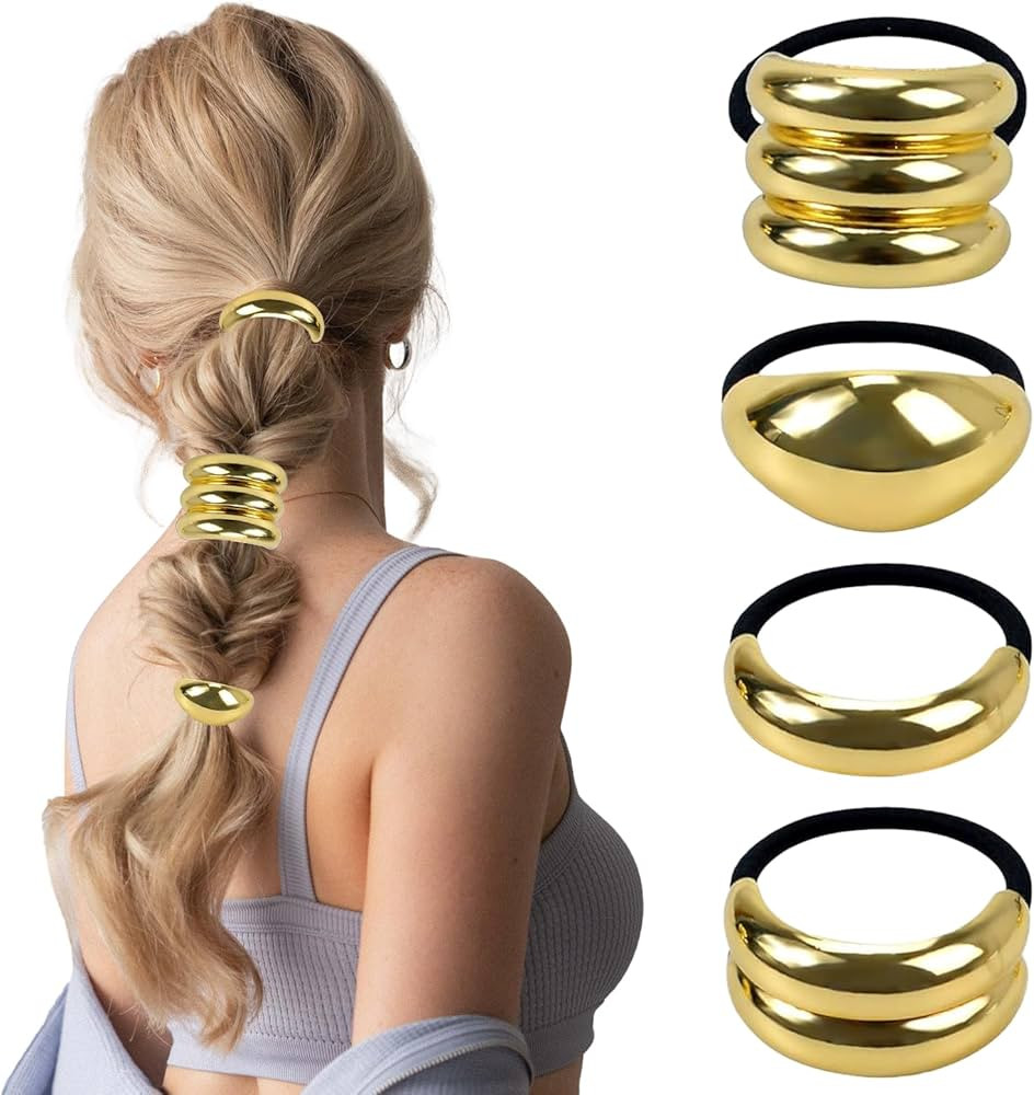 Permuly 4Pcs Punk Gold Hair Cuffs, Ponytail Cuff Gold Hair Accessories，Y2K Accessories Multiple... | Amazon (CA)