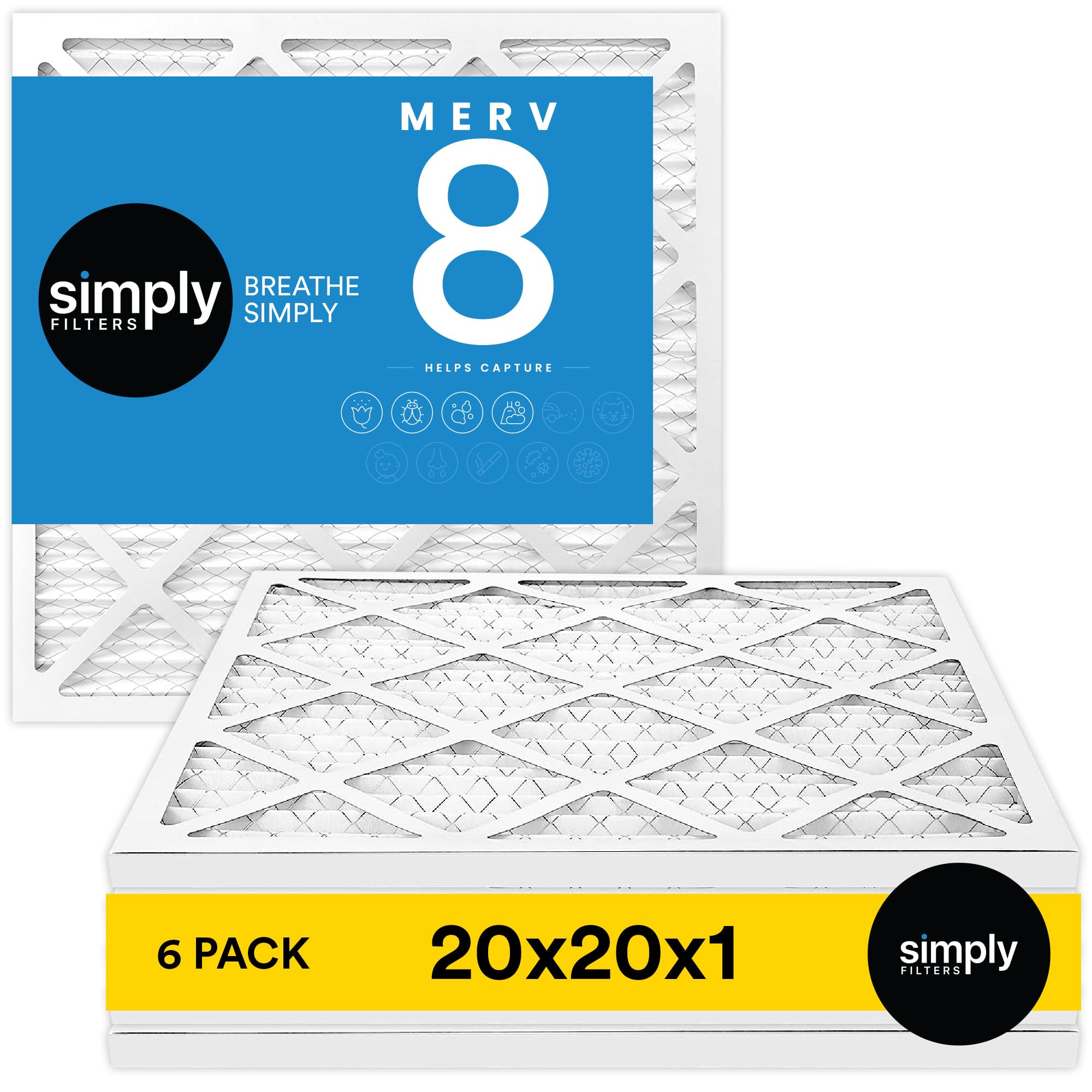 Simply 20x20x1 Air Filter, Merv 8, MPR 600, 6 Pack, Furnace Air Filter for HVAC (Actual Size: 19.... | Amazon (US)