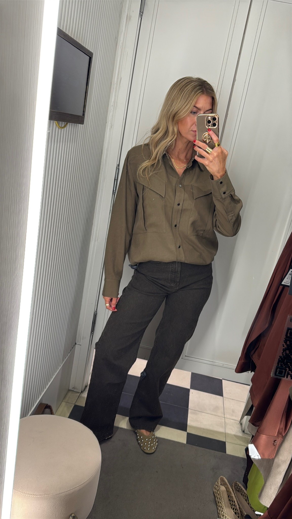 Sage green button down top with pocket! 
Top: runs TTS
Denim: Run TTS
Flats: run TTS

#LTKStyleTip #LTKBeauty #LTKSeasonal