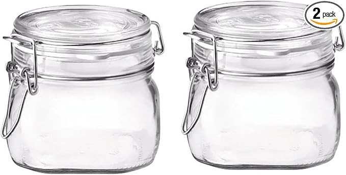 Bormioli Rocco Fido Clear Glass Jar with 85 mm Gasket,0.5 Liter (Pack of 2) | Amazon (US)