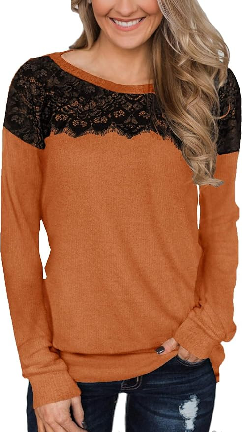 For G and PL Women's 2024 Fall Winter Long Sleeve Crewneck Lace Top Shirt Dressy Casual Elegant S... | Amazon (US)