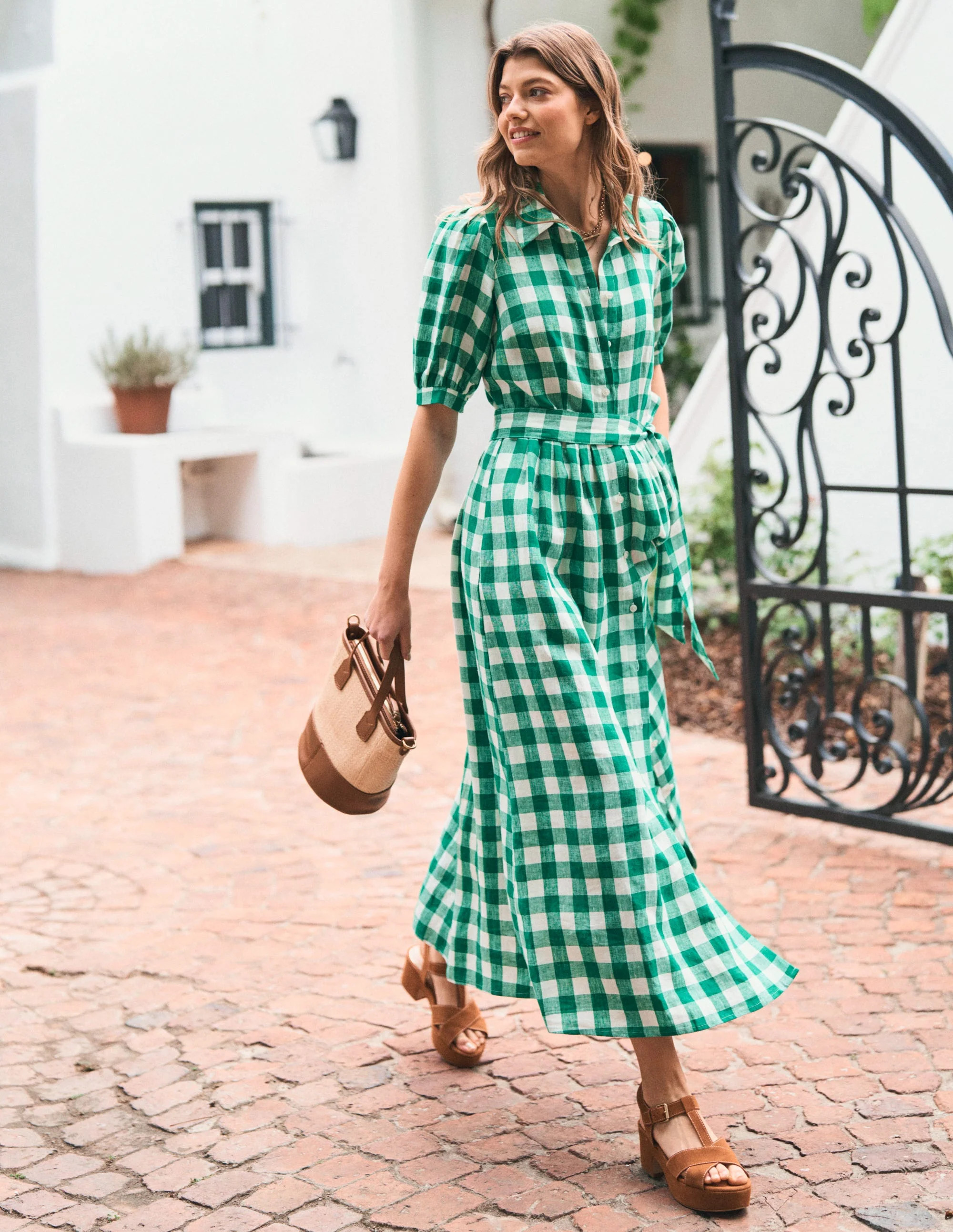 Alexa Linen Maxi Shirt Dress-Rich Emerald Gingham | Boden UK